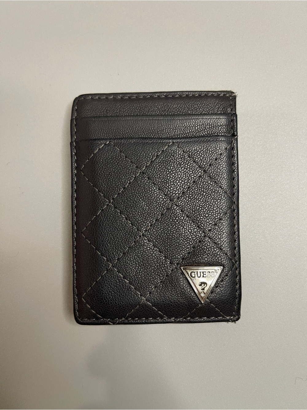 GUESS Black Quilted Card Wallet with Logo Triangle